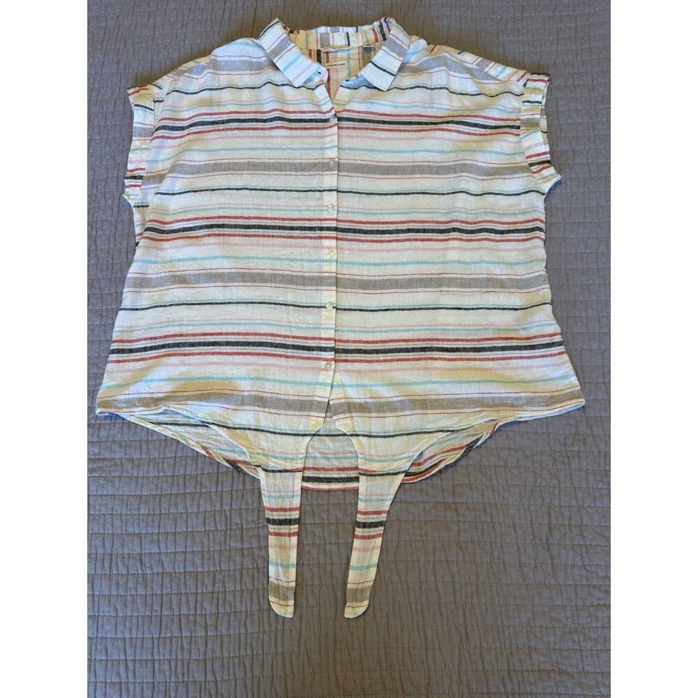 Weatherproof Women’s Striped Linen Collared Sleeveless Button-Up Top XL